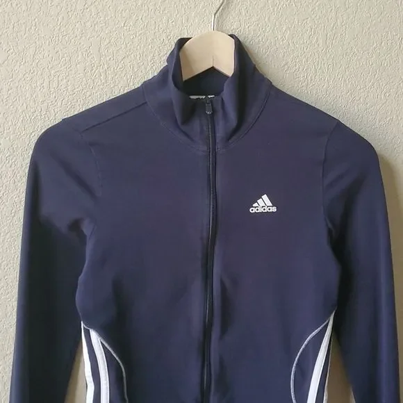 3️⃣💲2️⃣0️⃣ ADIDAS navy zip front athletic top sweat top XS - Picture 2 of 13